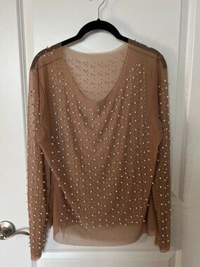 Rhinestone and Pearl Sheer Shirt Size 2XL Festival, Concert